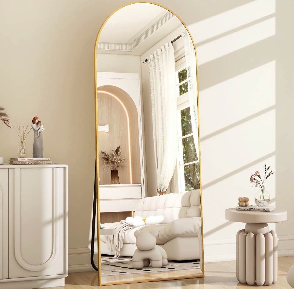 BEAUTYPEAK 59"x 16" Full Length Mirror Arched Standing Floor Mirror Full Body Mirror, Gold
