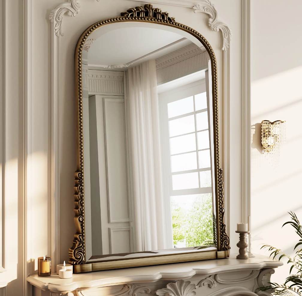 BEAUTYPEAK 40"x 28" Arched Vanity Mirror Decor Wall Mirror for Bathroom,Antique Bronze
