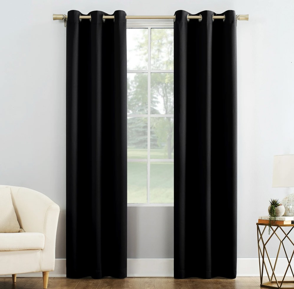 mainstays blackout energy efficient grommet single curtain panel  40 x84   black, 1 panel