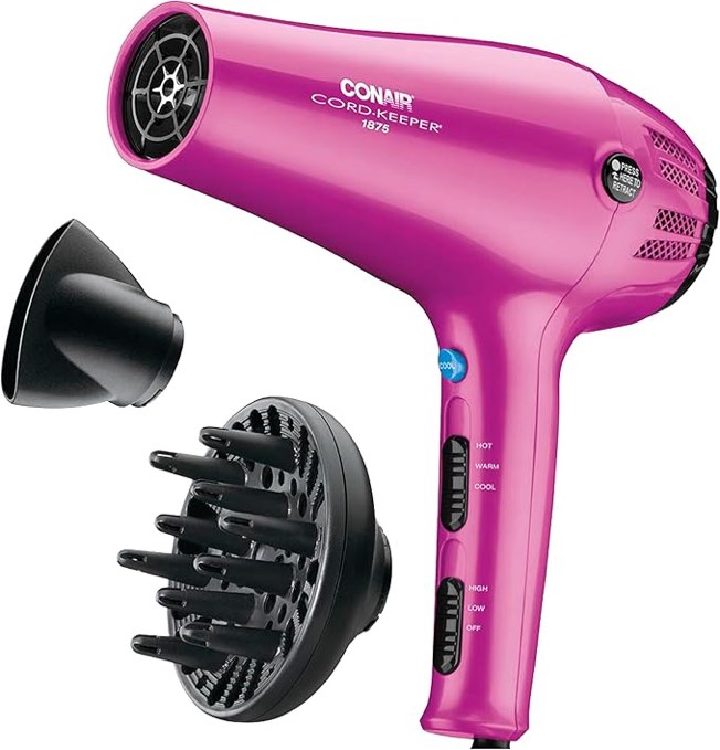 conair cord-keeper travel size ionic & ceramic hair dryer  1875 watts  pink 209tpn