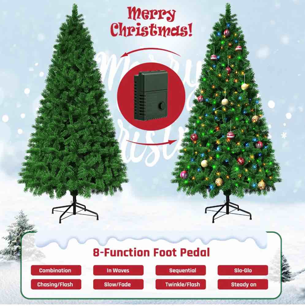 VAVSEA 7.5 FT Pre-Lit Christmas Trees Include 18pcs Christmas Ball and 1 Star, Artificial Christmas Tree with 1500 PVC Branch Tips & 380 Color-Changing LED Lights for Holiday Party, Home