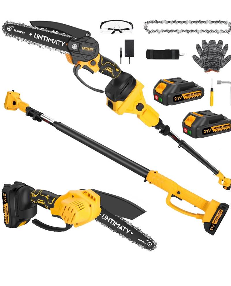 UMTIMATY Cordless Pole Saw,6 Inch Brushless Pole Chainsaws Mini Handheld Chainsaw with 2 x 2.0Ah Batteries,14.1 FT Max Extension Pole Saw for Tree Trimming