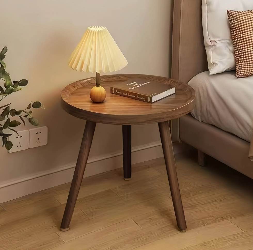 MEHOOM Round Wooden End Table, 16"x16"x19" Farmhouse Small Table, Side Table for Living Room Bedroom Indoor