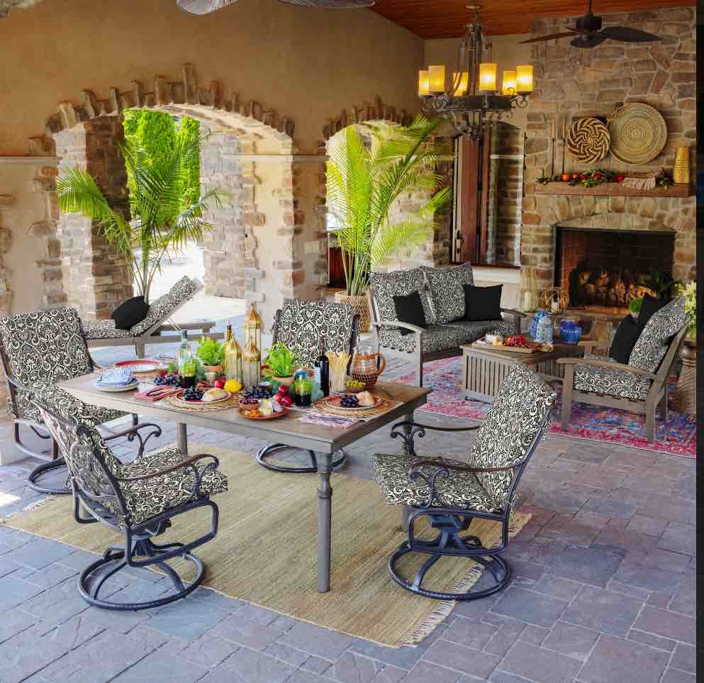 Arden 24"x24" Outdoor Deep Seat Set Black Aurora Damask: Water-Resistant, UV-Protected, Zippered Polyester Fiber Cushions 8 Cushions 