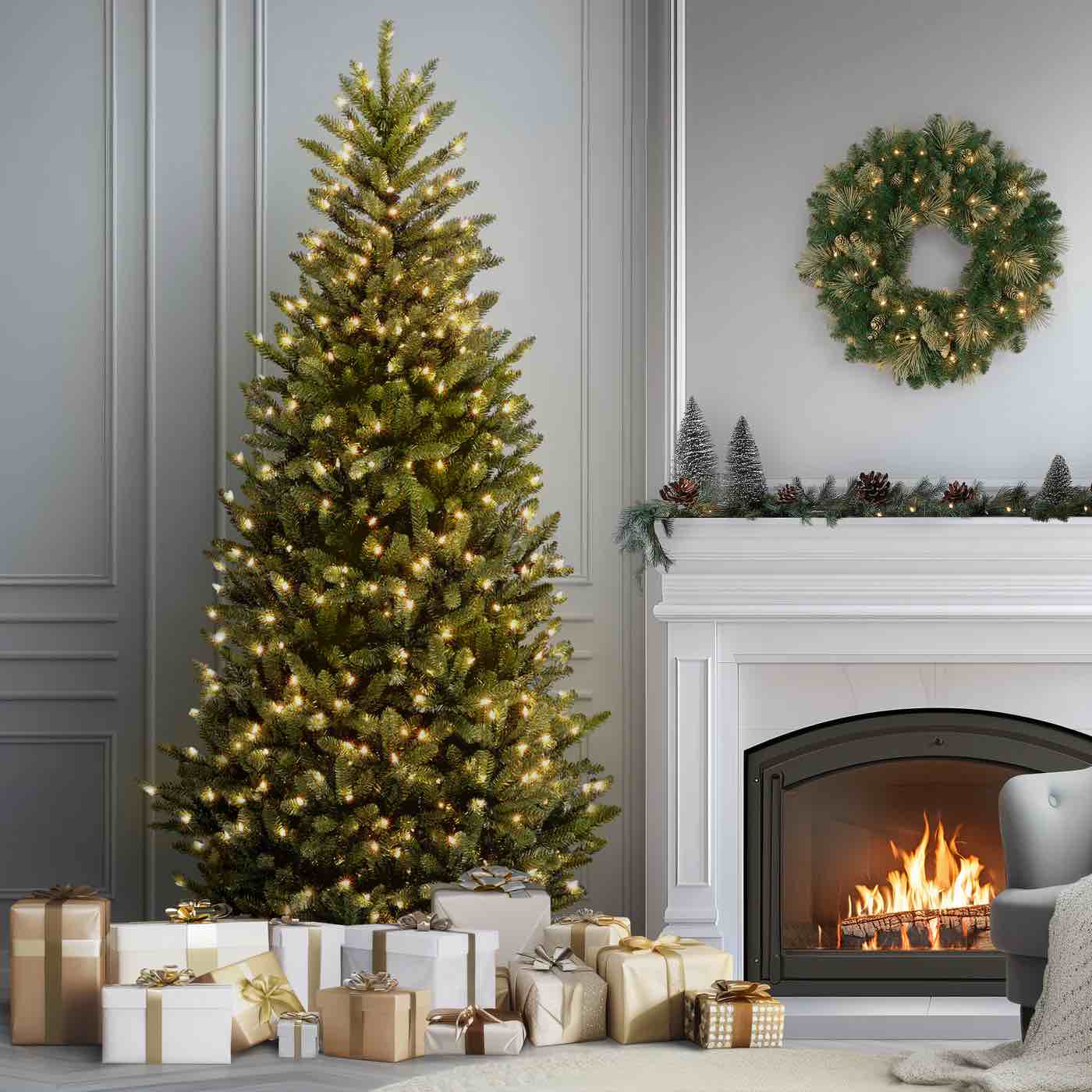 national tree company pre-lit artificial slim christmas tree  green  natural fraser fir  clear lights  includes stand  9 feet