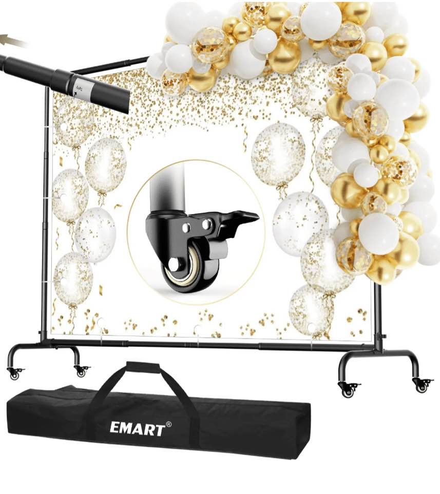 EMART 10x7.5ft Portable Backdrop Stand with Wheels – Mobile Photo Studio Banner Holder Adjustable Background Frame with Carrying Bag