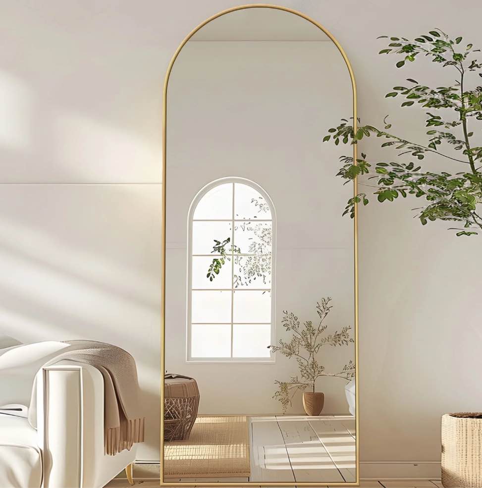 Antok Arched Full Length Floor Mirror 58"x18" Full Body Mirror with Stand, for Bedroom, Living Room, Cloakroom, Gold