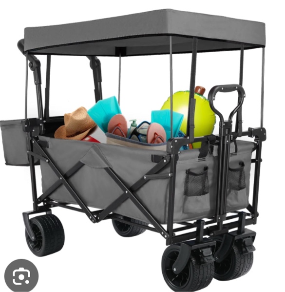 GVDV Collapsible Wagon Cart with Removable Canopy, Foldable Utility Cart with All-terrain Wheels, Versatile Folding Wagon for Kids, Grocery, Shopping and Camping, Grey