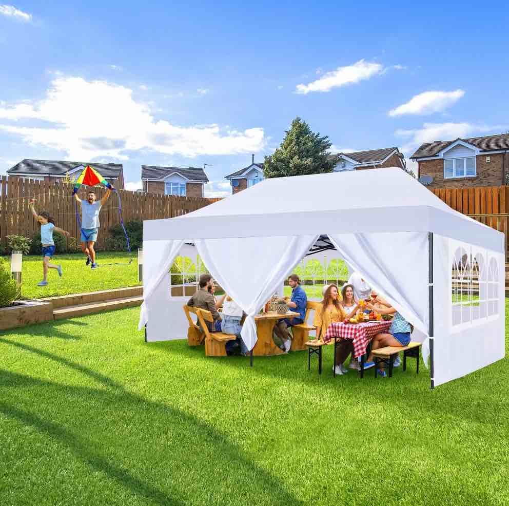 GVDV 10' x 20' Pop up Canopy Tent Party Tent Outdoor Event Instant Tent Gazebo with Removable Sidewalls and Carry Bag, White