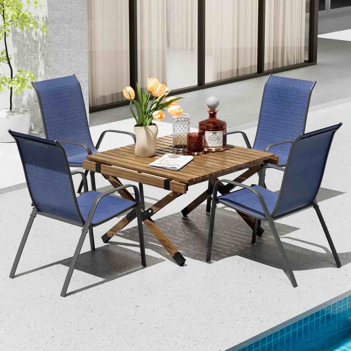 Melisa Patio Chairs Set Of 3 Outdoor Textilene Stackable Dining Chairs ?Set of 3?