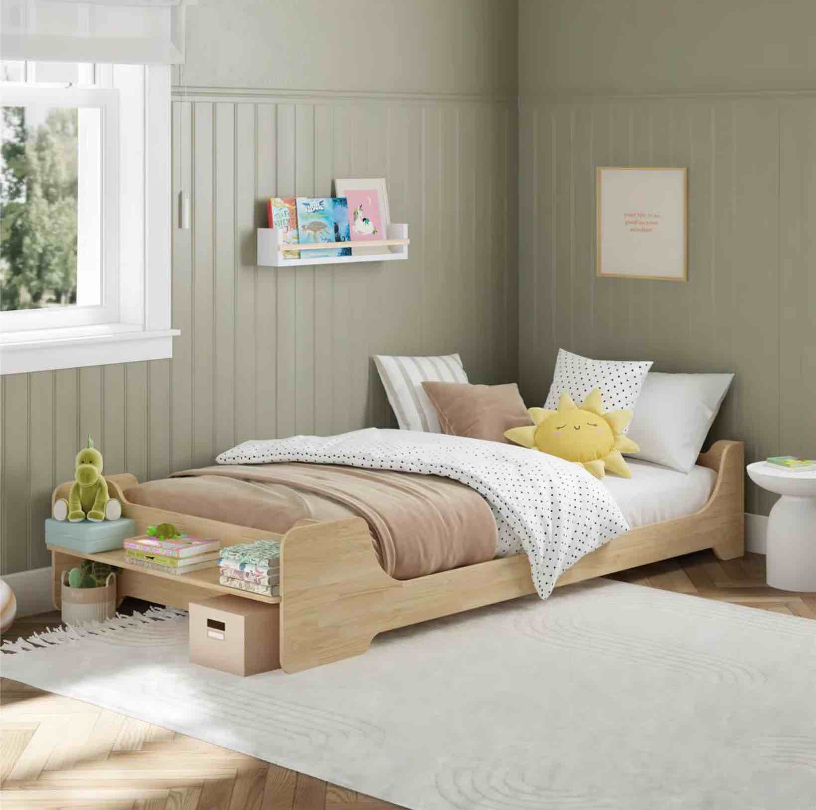 Murdock Kids Twin Montessori Floor Bed with 2 Heights and Shelf