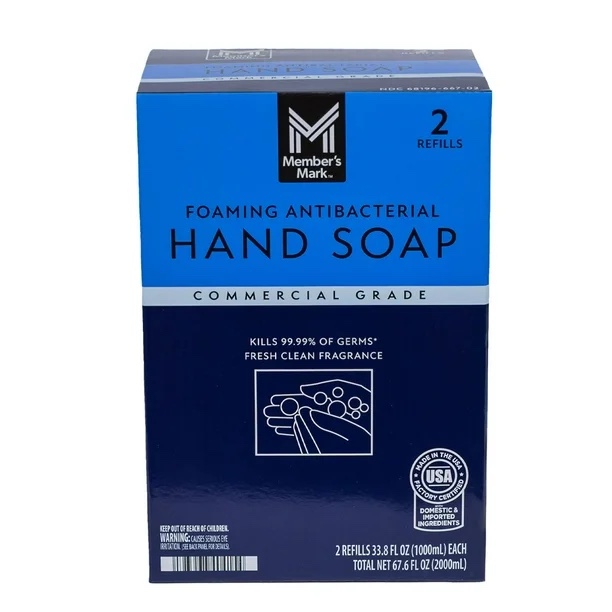 member's mark antibacterial foaming hand soap, 67.6 fl. oz., 2 refills