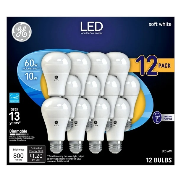 GE Soft White LED 60W Equivalent General Purpose A19 Light Bulbs (12 Pack)