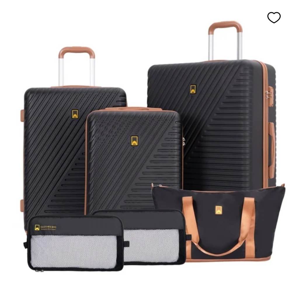 Landisun Luggage Sets 6 Piece Hardshell ABS Suitcase Set with TSA Lock, Travel Luggage with Portable Bag, Black