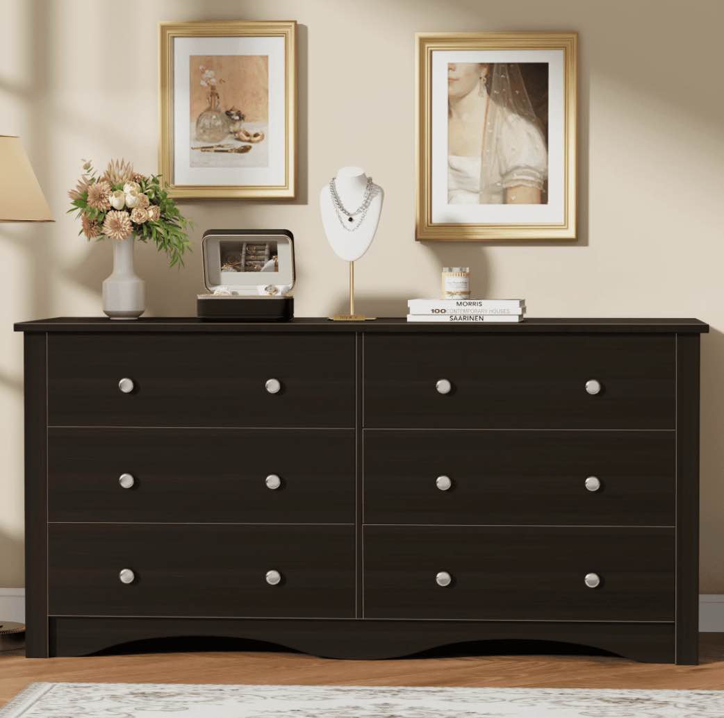 Homall 6 Drawer Wood Dresser Furniture, Double Tier Storage Cabinet for Bedroom & Living Room,Brown Finish
