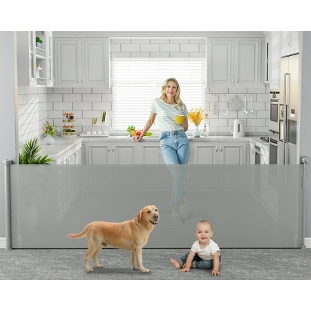 118 Inch Retractable Baby Gates Extra Wide for Large Opening DynaBliss Retractable Baby Gate for Stairs Doorway Extra Long Dog Gate Adjustable Large P