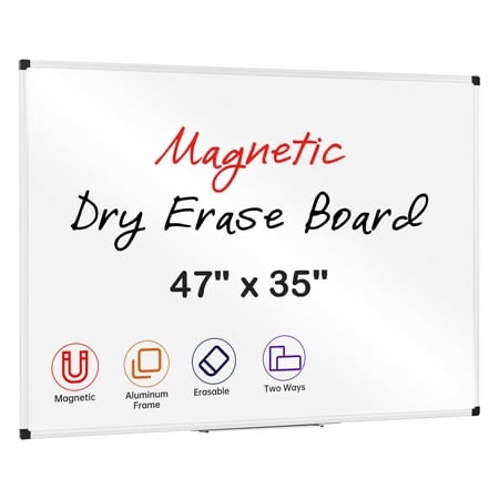 Deli Magnetic Dry Erase Board 47 X 35 Inches Wall Mounted White Board with Pen Tray Silver Aluminium Frame