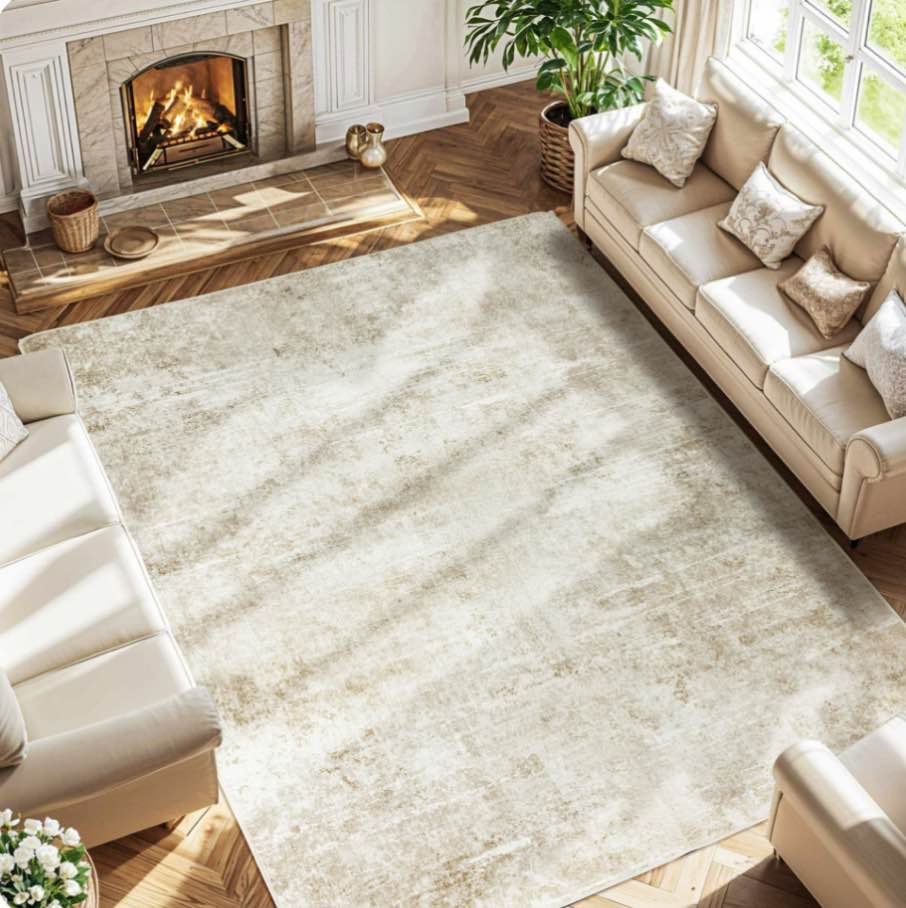 sonoro kate 9'x12' area rugs for living room, machine washable oriental vintage non slip soft indoor area carpet, beige