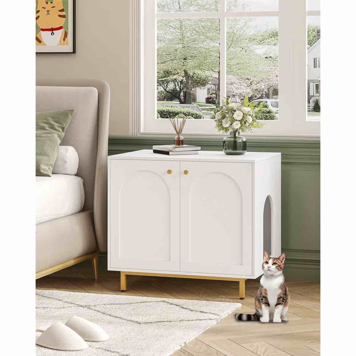 Cat Litter Box Enclosure, Hidden Litter Box Furniture, Wooden Pet House Side End Table, Storage Cabinet Bench, Fit Most Cat and Litter Box, Living Room, Bedroom,