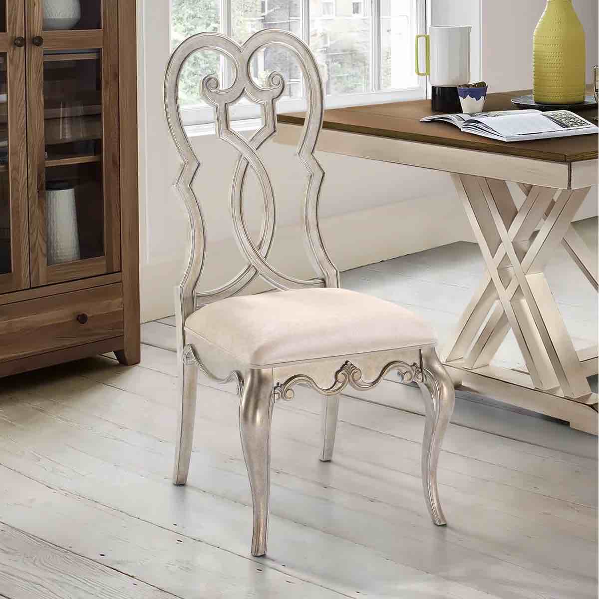 Ivory And Antique Champagne Side Chairs (Set Of 2),dining room chair,dinning chair,kitchen chair,Side chair