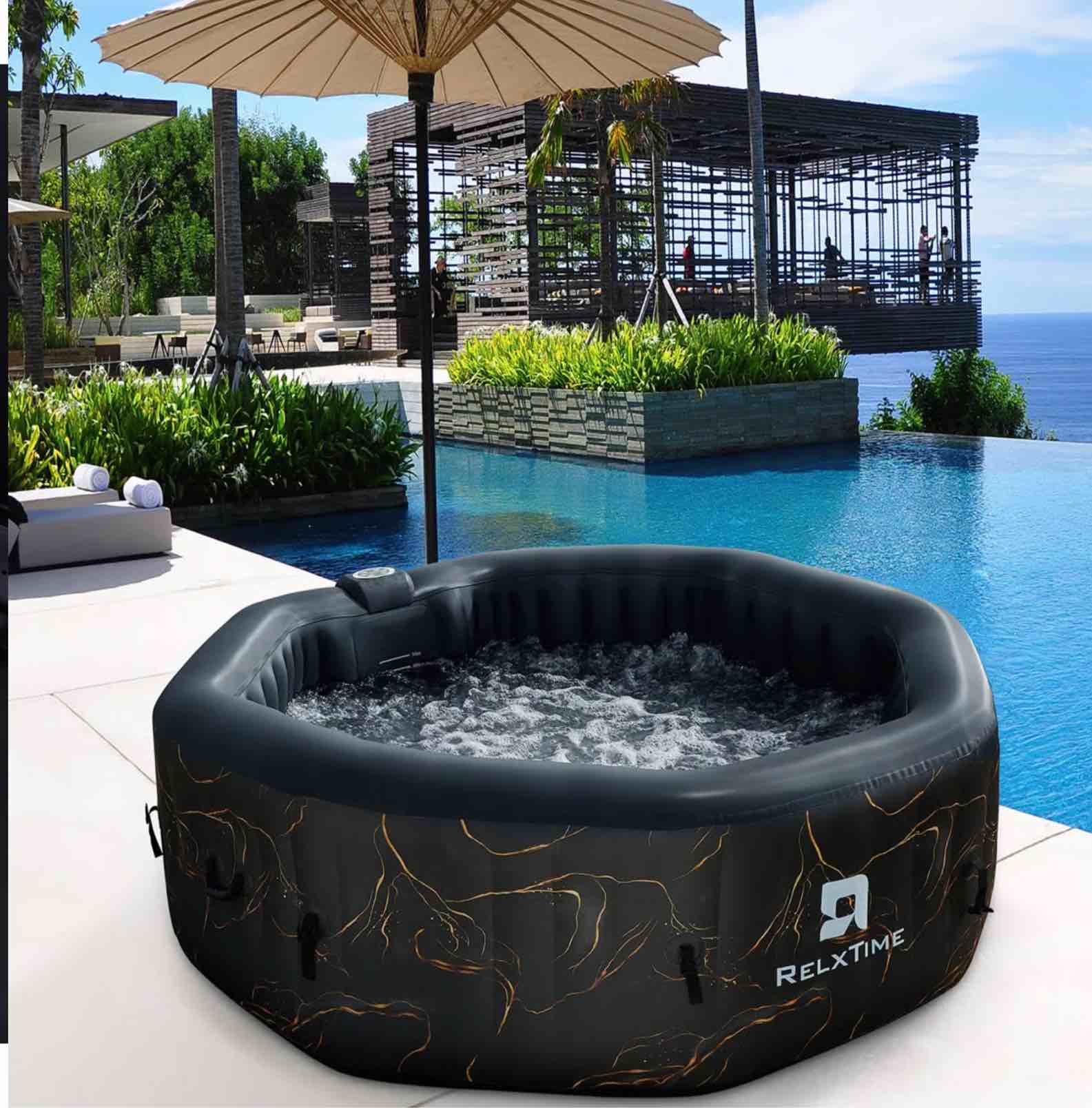 RELXTIME 5-7 Person Inflatable Hot Tub,Energy-saving Insulation Cover,Led Lamp, Portable Blow Up Hottub, Outdoor Spa With 130 Bubble Jets And Built In Heater Pump, 2 Filter Cartridges