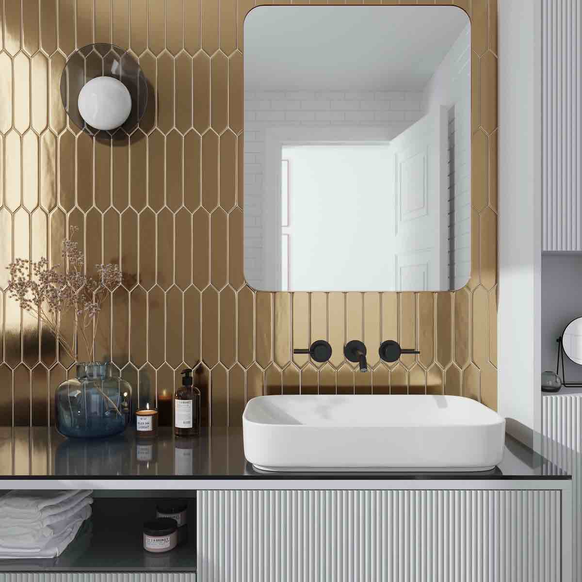 Piquet 2'' W x 10'' L Ceramic Tile, Gold