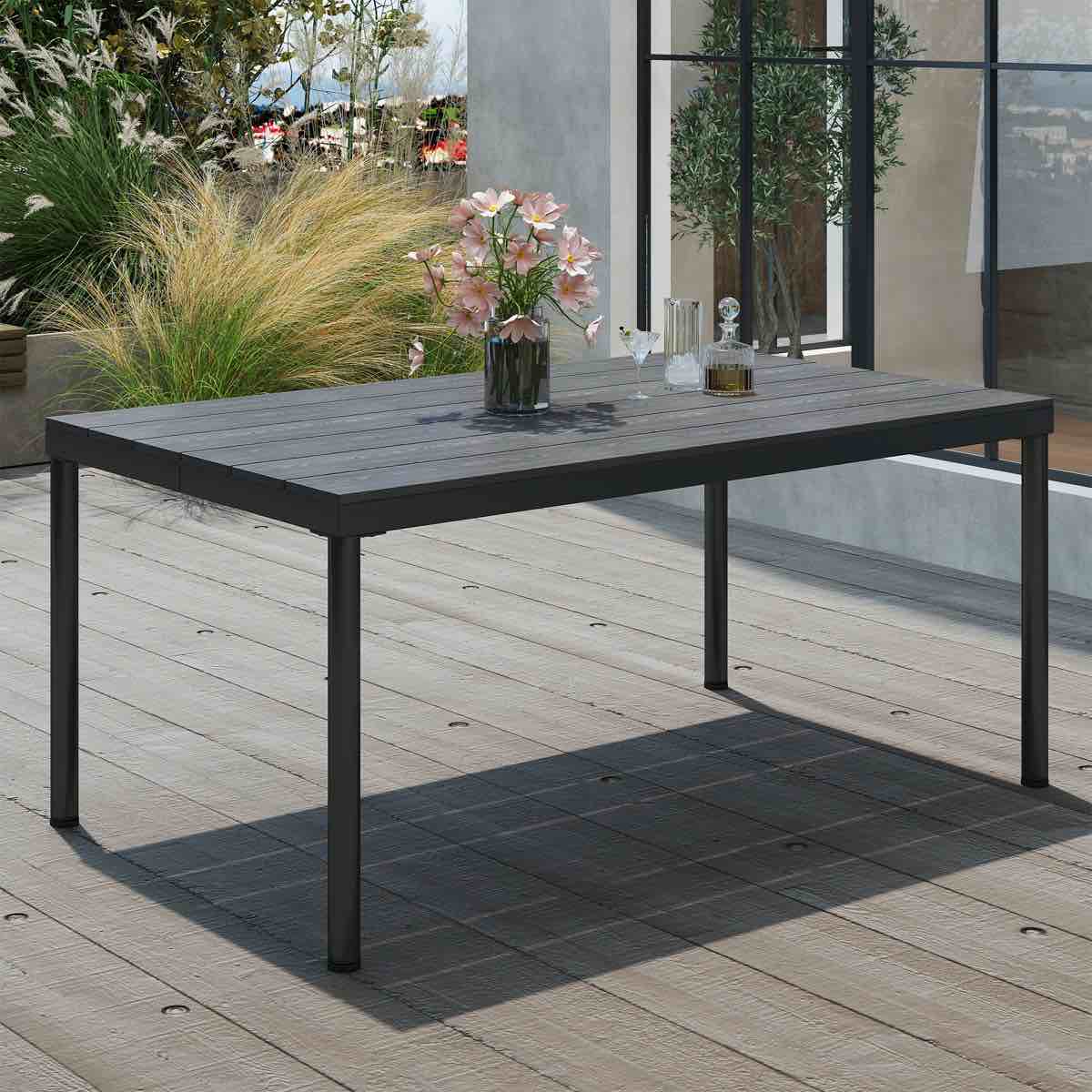 63'' Patio Dining Table With Metal Legs, Modern Outdoor Table For Picnic/Lawn/Poolside/Garden