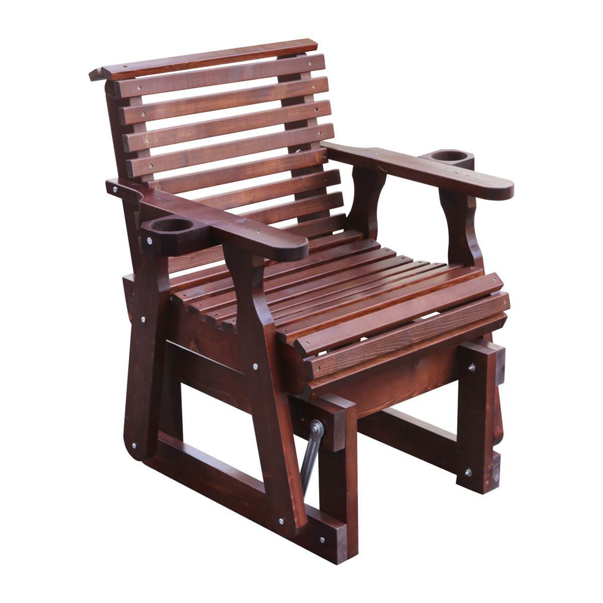Patio Glider With High Back And Deep Contoured Seater, Cupholder