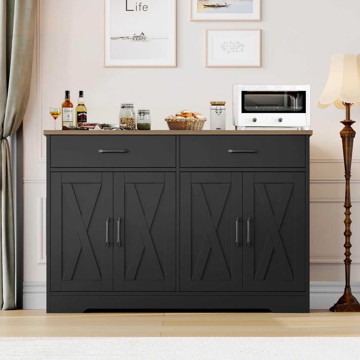47.2"W Modern Wood Sideboard with 4 Doors And 2 Large Drawers