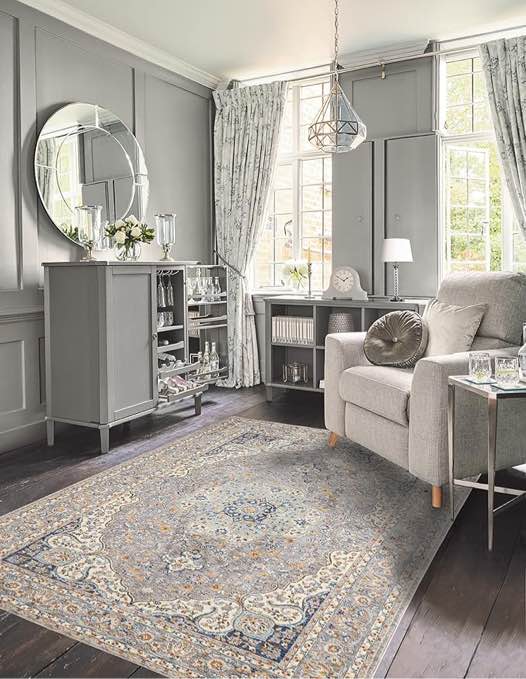 Laura Ashley Turkish Mystic Chenille Medallion Area Rug_Grey/Gold