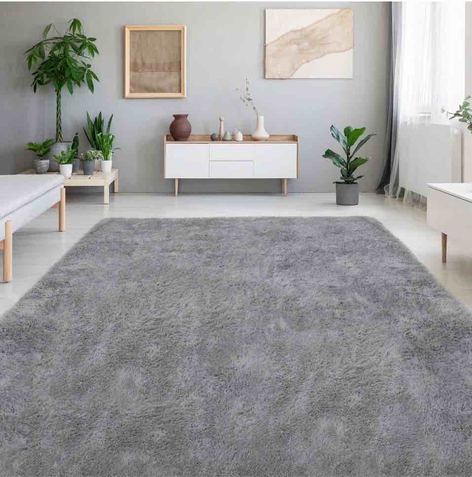 Qunler Large Area Rugs, 8ft x 10ft Non Slip Low-Profile Shag Rug for Layered Decor, Easy Store Modern Minimalist Area Rug for Living Room Bedroom, Gray