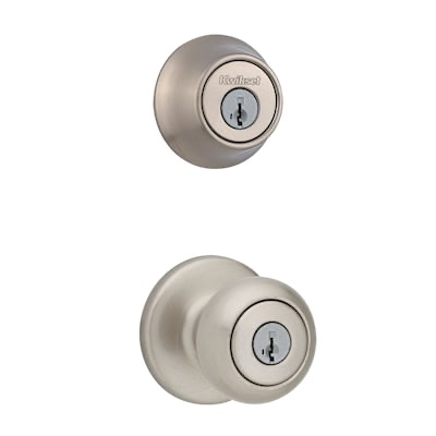 2 sets-see pics Kwikset Tylo Satin Chrome Metal Deadbolt and Entry Door Knob ANSI/BHMA Grade 3 1-3/4 in. Kwikset Cove Satin Nickel Exterior Single-Cylinder Deadbolt and Keyed Entry Door Knob Combo Pack ft. SmartKey