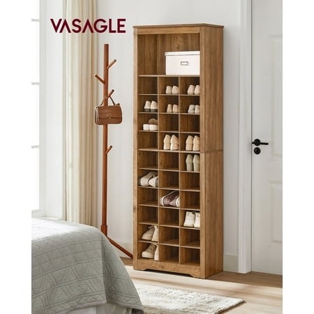 VASAGLE 10-Tier Shoe Storage Cabinet, Holds 30 Pairs, Space-Saving Shoe Rack Organizer - Rustic Walnut