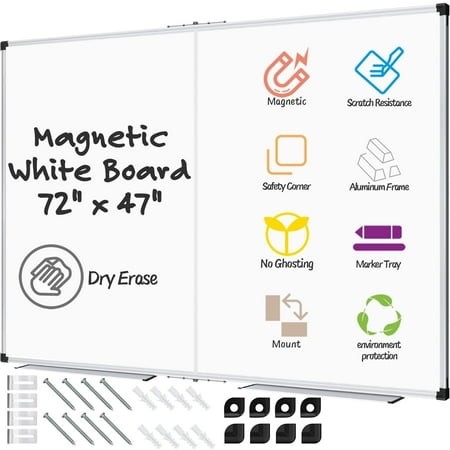 AGCAN 4'x6' Large Whiteboard 72" x 47" Dry Erase Board Magnetic Marker Board Foldable Giant Erase Board