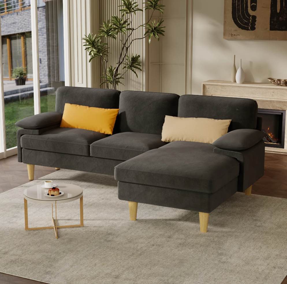 Eunon L Shaped Couch with Chaise Lounge, Modern 4-seat Sofa with Memory Foam & Removable Washable Cover for Living Room, Apartment,Grey