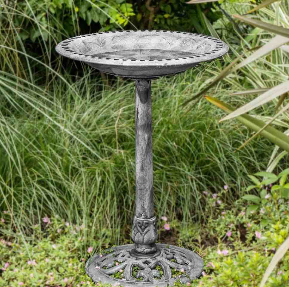 specstar bird bath  28 inch height polyresin lightweight antique outdoor garden birdbath gray