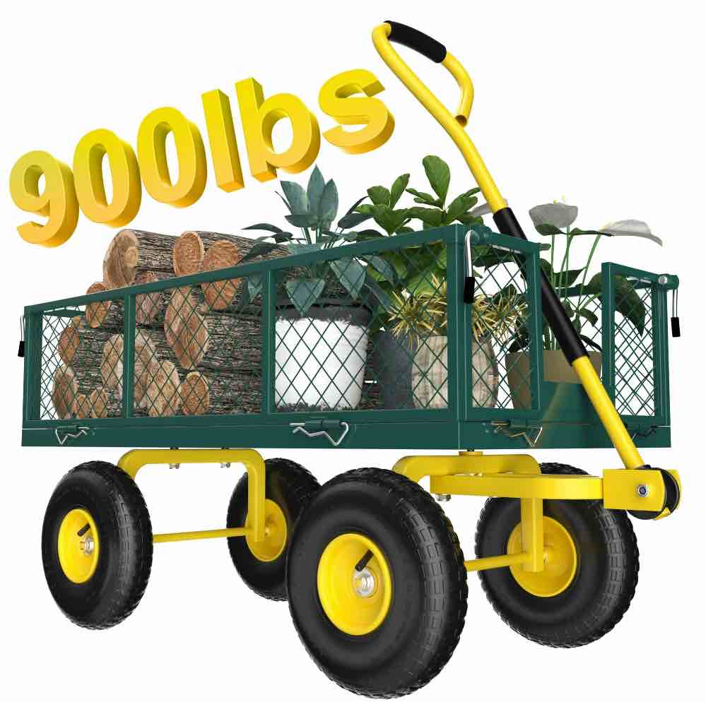 firstness heavy duty garden cart, 900 lbs capacity garden wagon with removable sides, green