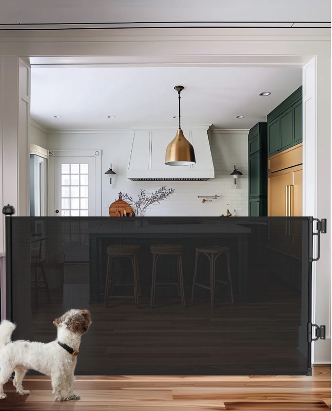 Ophanie Retractable Baby Safety Gate,Extra Wide Mesh Dog Pet Gate 33" Tall, Extends to 76" Wide, Indoor & Outdoor Child Gates for Stair&Doorways, Black