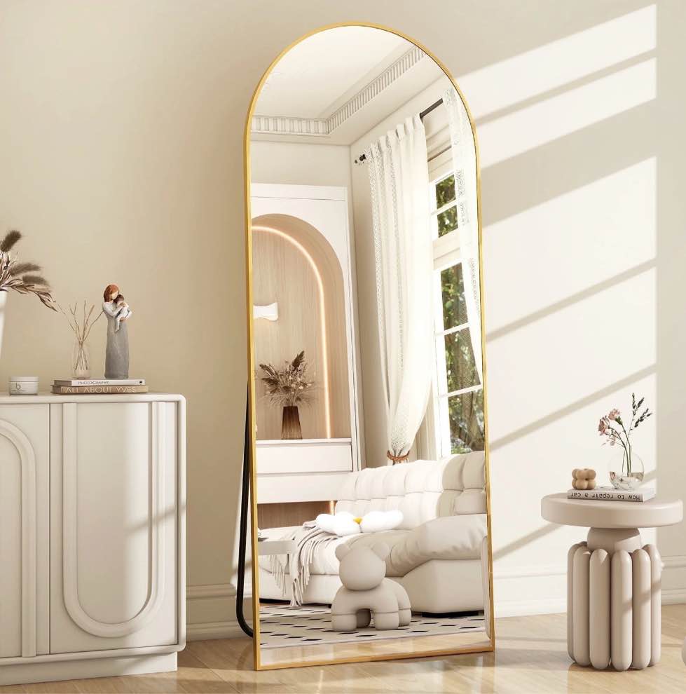 beautypeak 64"x 21" full length mirror arched standing floor mirror full body mirror, gold