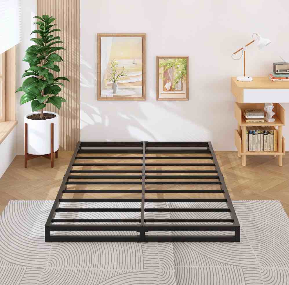 maenizi low 5 inch queen bed frame, heavy duty metal platform low bed frame queen size, no box spring needed, noise free, easy assembly, black