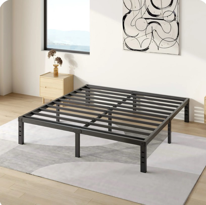 comasach 14 inch king bed frame, easy assembly, no box spring needed, heavy duty metal platform king size, noise free, black