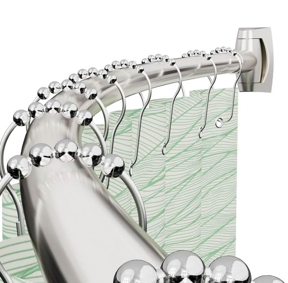Curved Shower Curtain Rod 43" to 72" Adjustable, Aluminum Rustproof Expandable Round Shower Curtain Rod for Bathroom Bathtub Stall, Brush Nickel
