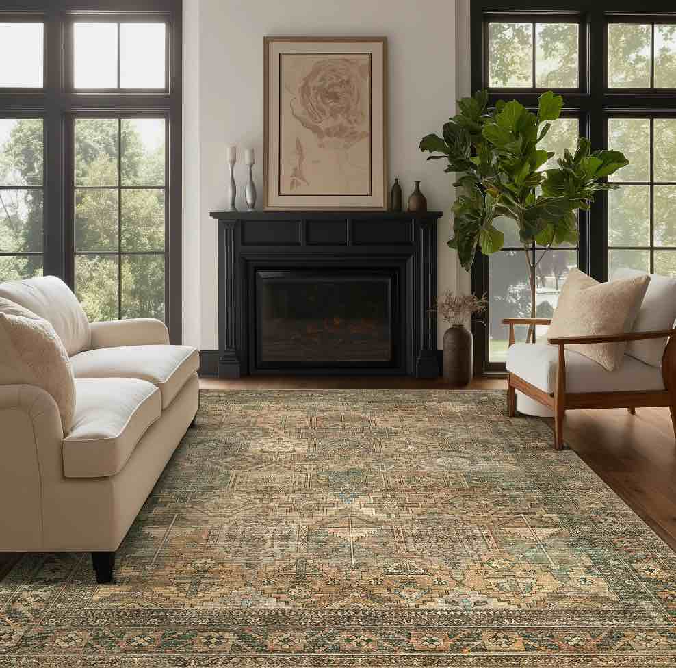 KUETH Area Rugs for Living Room, Large Washable Rug with Non Slip, Ultra Thin Rug for Bedroom,Kitchen,Dorm,Playroom, Clear Vintage Print Area Rugs