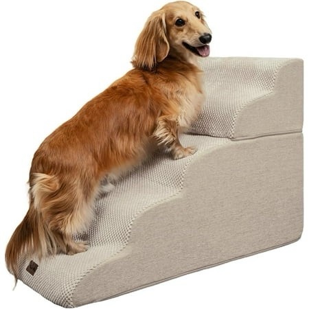 Made4Pets Dog Stairs Ramp for High Bed 5-Step Pet Stairs for Bed Couch Sofa Climbing Beige