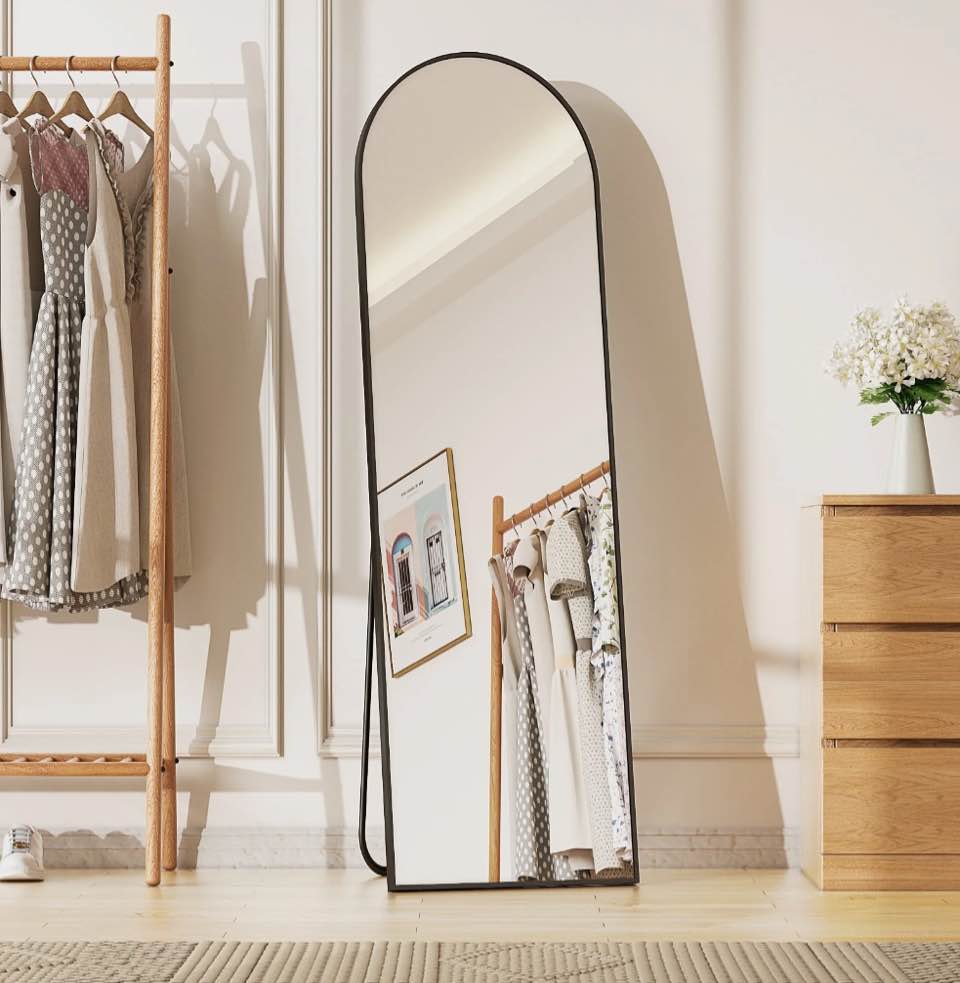 beautypeak 59"x 16" full length mirror arched standing floor mirror full body mirror, black