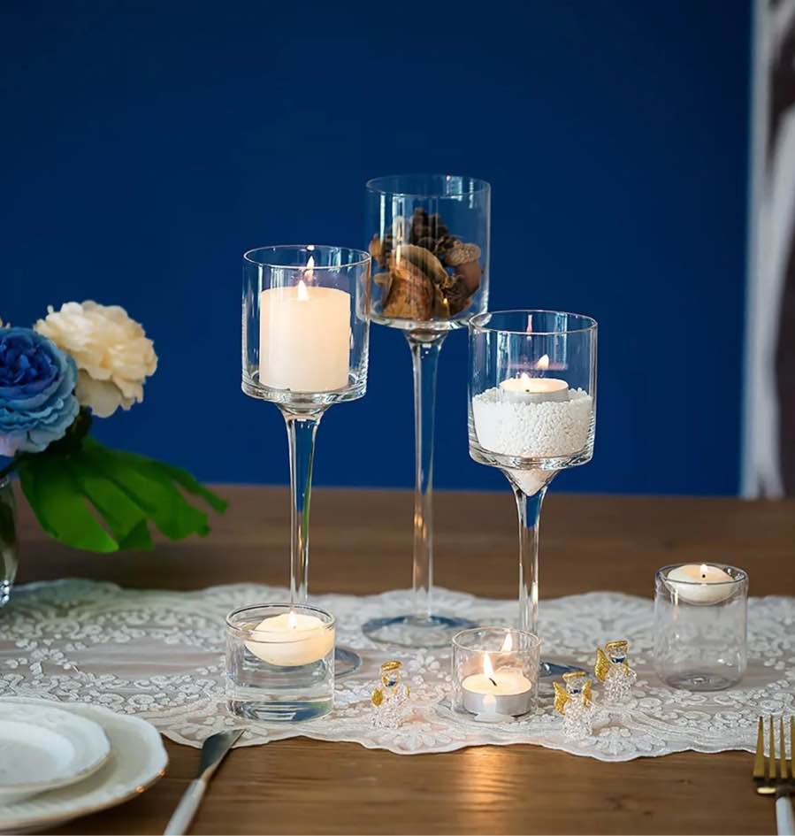glasseam glass hurricane candle holders bulk set of 30 long stem tealight candle holder for wedding centerpieces 7.87 8 &10.2 h