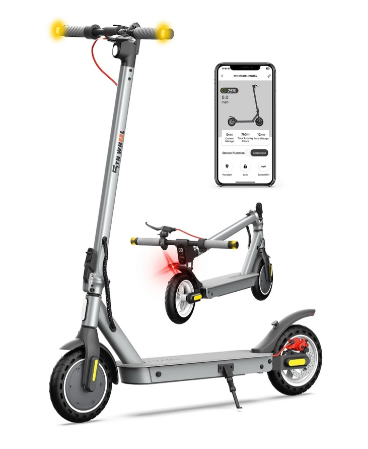 5th wheel w09s 350w electric scooter with turn signal, 8.5” solid tires, 18mph & 20miles range, folding commuting e-scooter for adults with app control