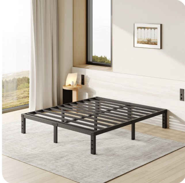 FSCHOS 12 Inch Queen Size Bed Frame, Heavy Duty Metal Platform, No Box Spring Needed, Easy Assembly, Black