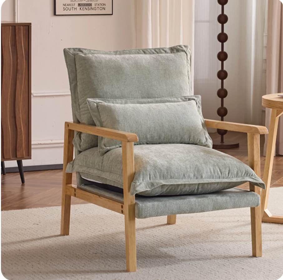 Ktaxon Chenille Accent Chair, Solid Wood Armrests Armchair, Metal Frame for Stability, Single Sofa with Comfortable Cushions and Lumbar Pillow Gray-Green