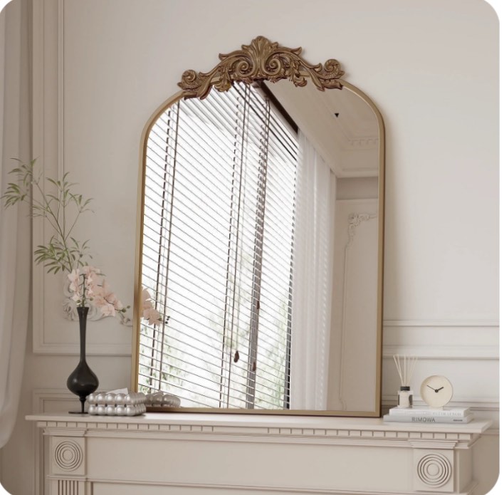 BEAUTYPEAK 38"x24" Wall Decor Mirror Arched Metal Vintage Bathroom Mirror,Bronze
